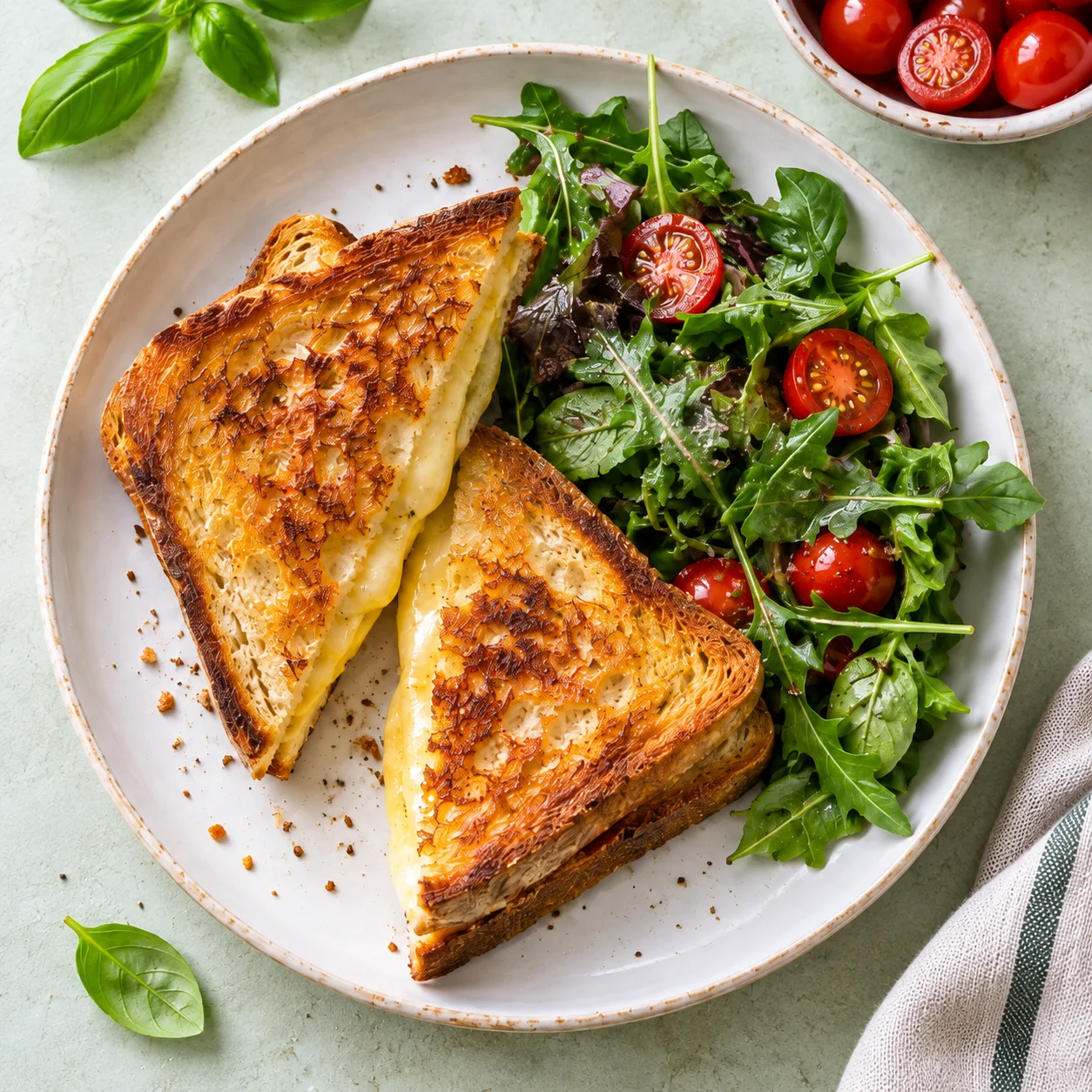Grilled cheese et salade, exemple de présentation